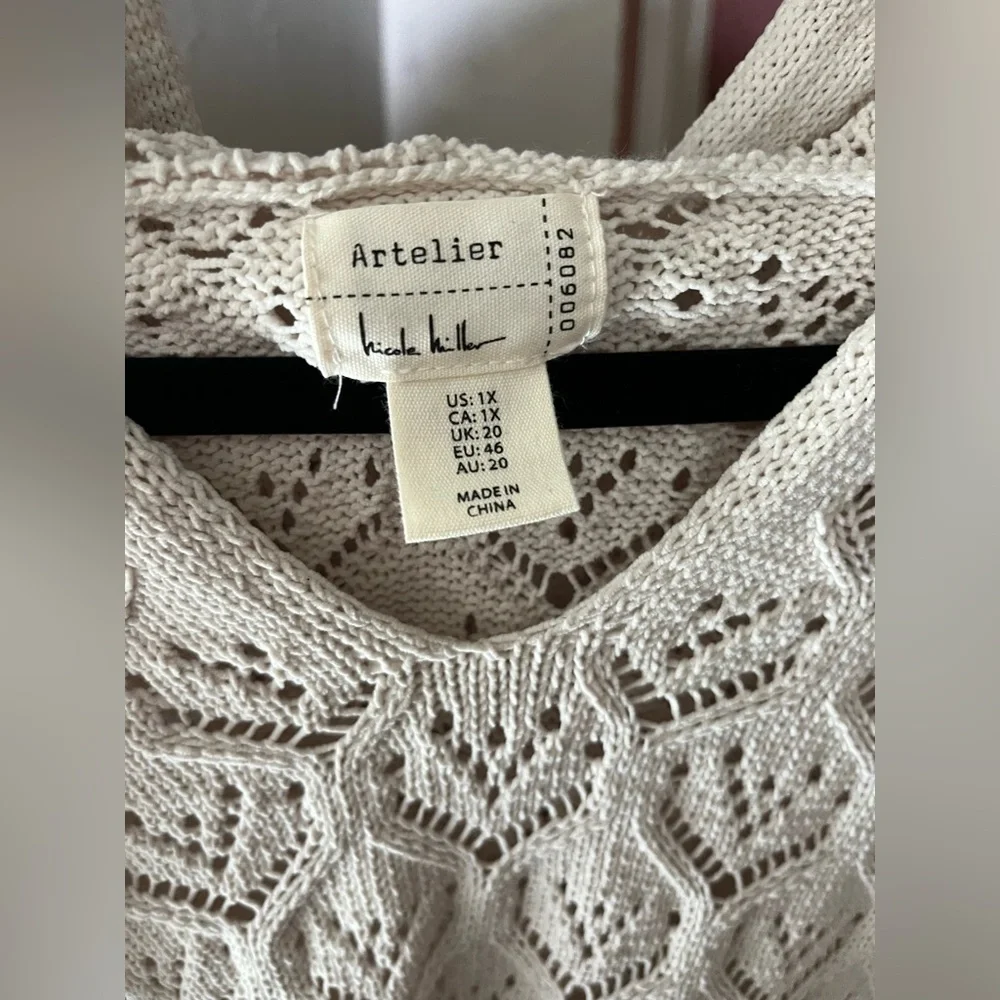 New no tag Artelier Nicole Miller Ivory beige Crochet Hooded Knit Sweater  1x - Picture 9 of 13